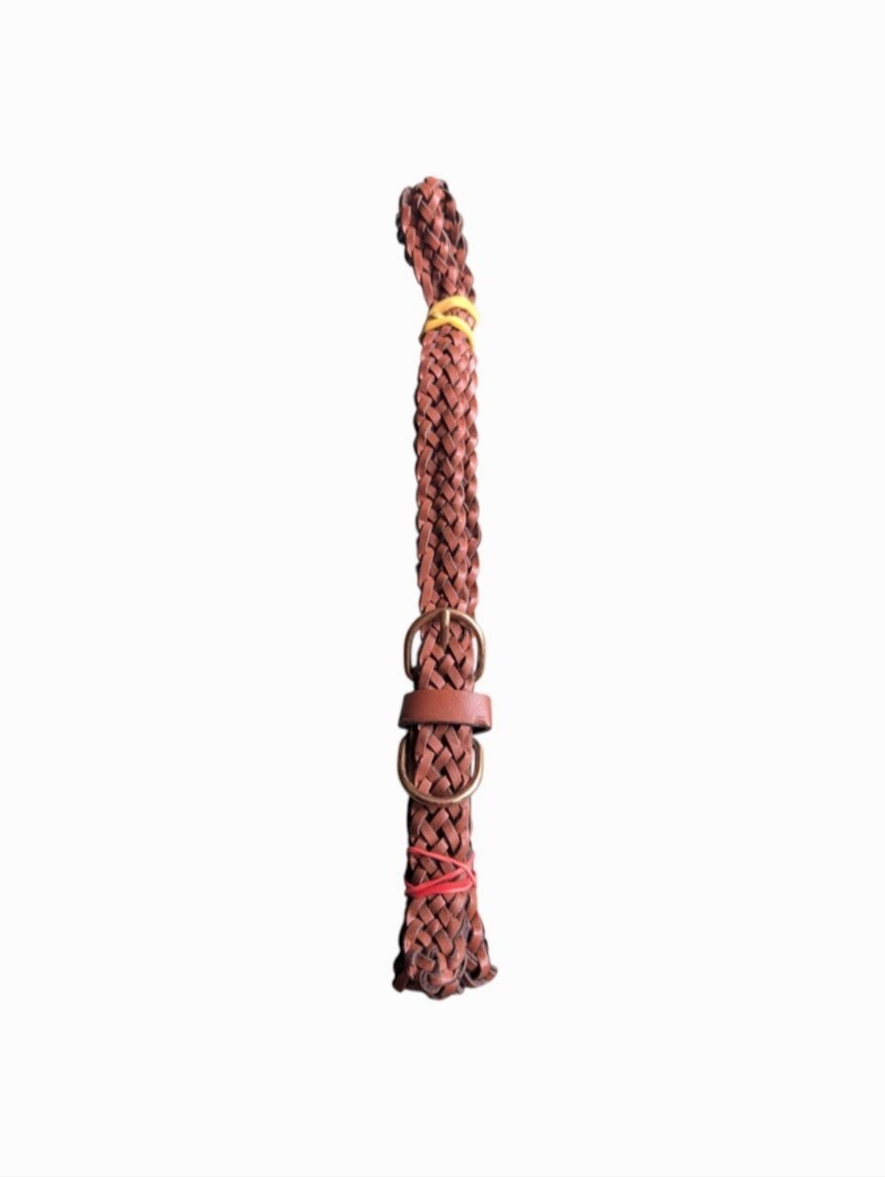 Women's Brown Braided Leather Belt with Double Ring Buckle
